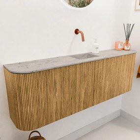 Mondiaz Joya DLux 125cm toiletmeubel ronding links/rechts oak met wastafel faye midden zonder kraangat glace