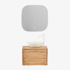 Deleyna Zwevend Houten Badkamermeubelset Natuurlijk Hout & Rond Cement Wit Ø40 Cm Zavion & Vierkant Led En Anticondens 75x75 Cm Riben & - Sklum
