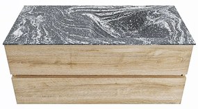 Mondiaz Vica DLux badmeubel 110cm washed oak 2 lades met wastafel lava rechts 1 kraangat