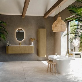 Mondiaz Kurve-dlux 150cm badmeubel ronding links/rechts dusk met 1 lade en 2 deuren en wastafel big medium midden 1 kraangat glace