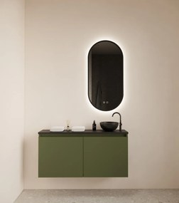 Gliss Design Echo toiletmeubel 100cm olijfgroen met toppaneel zwart mat