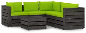 vidaXL 6-delige Loungeset met kussens grijs geïmpregneerd hout