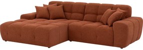 Goossens Excellent Bank Kubus bruin, stof, 1,5-zits, modern design met chaise longue links