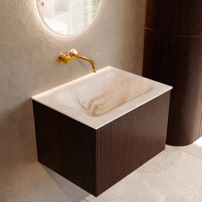 Mondiaz Kurve-dlux 60cm badmeubel ruby met 1 lade en wastafel cloud midden zonder kraangat frappe