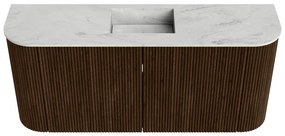 Mondiaz Joya DLux 95cm toiletmeubel ronding links/rechts walnut met wastafel faye midden 1 kraangat opalo