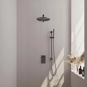Brauer Gunmetal Edition complete inbouw regendouche met staafhanddouche, rechte wandarm, glijstang en hoofddouche 30cm set 38 gunmetal geborsteld PVD