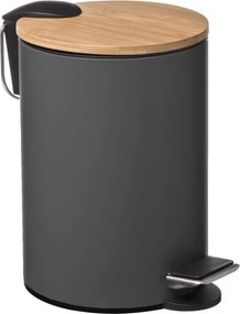 5Five Pedaalemmer Soft - 3 Liter - Donkergrijs - Bamboe Deksel