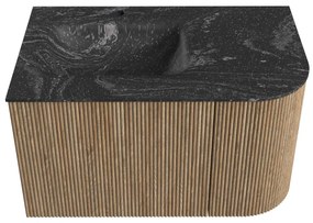 Mondiaz Kurve-dlux 75cm badmeubel ronding rechts dusk met 1 lade en deur en wastafel grunne kraangat links lava