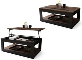 LUSSO Bruin Eiken/Zwart Mat - MODERNE SALONTAFEL MET VERHOOGD BLAD + OPBERGRUIMTE + SCHAP (OP WIELEN!)