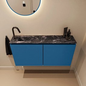 Mondiaz Ture DLux toiletmeubel 100cm jeans met wastafel lava links met kraangat