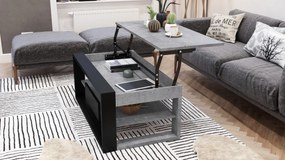 FRAME Millenium Beton/Zwart Mat - MODERNE TAFEL MET OPTILBAAR TAFELBLAD/IN HOOGTE VERSTELBAAR TAFELBLAD + OPBERGVAK + PLANK
