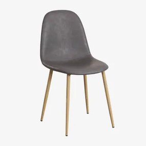 2-pack Eetkamerstoelen In Kunstleer Glamm Grijs – Antraciet & Natuurlijk Hout - Sklum