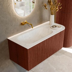 Mondiaz Kurve-dlux 105cm badmeubel ronding rechts ruby met 1 lade en deur en wastafel big small links zonder kraangat opalo