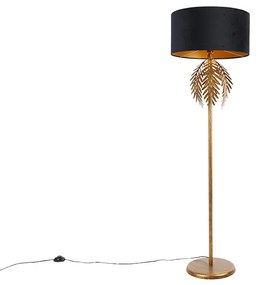 Vloerlamp goud 145 cm met zwarte velours kap 50 cm - Botanica