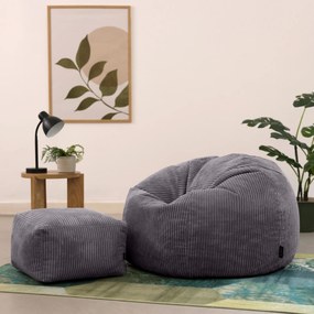 Cloudy Zitzak Corduroy + Poef - Grijs