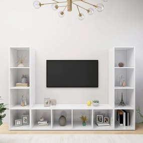 vidaXL Tv-meubelen 3 st 142,5x35x36,5 cm spaanplaat hoogglans wit