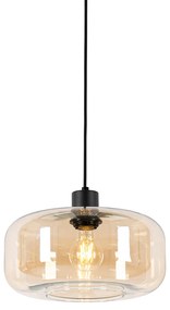Smart hanglamp met dimmer zwart met amber glas incl. Wifi A60 - Bizle Art Deco E27 rond Binnenverlichting Lamp