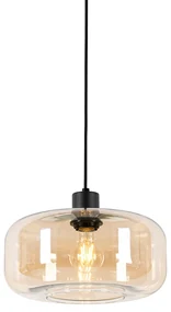 Smart hanglamp zwart met amber glas incl. Wifi A60 - Bizle Art Deco E27 rond Binnenverlichting Lamp