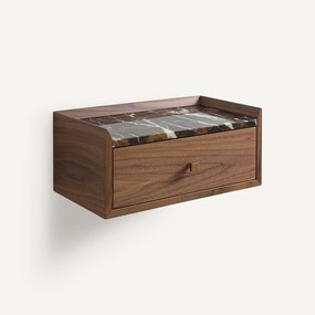 Wandnachtkastje met walnootfineer en marmer, Noham