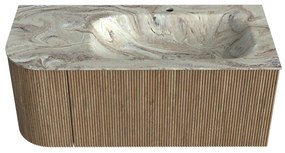 Mondiaz Kurve-dlux 105cm badmeubel ronding links dusk met 1 lade en deur en wastafel big small kraangat rechts glace