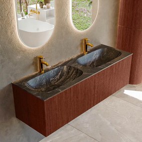 Mondiaz Kurve-dlux 140cm badmeubel ruby met 2 lades en wastafel stor small dubbel 2 kraangaten lava
