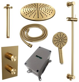 Brauer Gold Edition complete inbouw regendouche met 3 standen handdouche, plafondarm, glijstang en hoofddouche 30cm set 48 messing geborsteld PVD