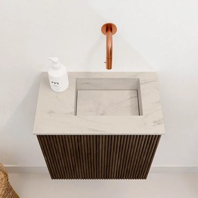 Mondiaz Joya DLux 40cm toiletmeubel walnut met wastafel faye rechts zonder kraangat opalo