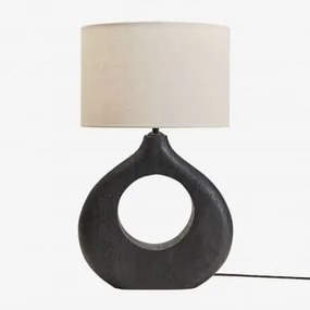 Joana Mangohouten Tafellamp Gewoon Zwart & Gebroken Wit Ø30 Cm - ↑25 Cm Arlina - Sklum