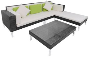 vidaXL 4-delige Loungeset met kussens poly rattan zwart