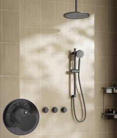 Saniclear Plus Curved inbouw regendouche met 20cm hoofddouche, plafondarm en glijstang verouderd ijzer - gunmetal
