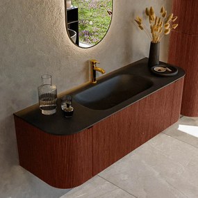 Mondiaz Kurve 140cm badmeubel ronding links/rechts ruby met 1 lade en 2 deuren en wastafel big small midden 1 kraangat urban