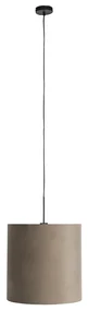 Stoffen Eettafel / Eetkamer Hanglamp met velours kap taupe met goud 40 cm - Combi Landelijk / Rustiek E27 cilinder / rond rond Binnenverlichting Lamp