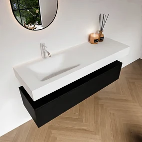 Zaro Alan badmeubel 140cm urban 1 lade met vrijhangende wastafel cloud links 1 kraangat talc