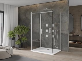 Mexen Omega-3S 3-zijdige douchecabine, schuifbaar 100x80 cm, transparant, chroom + Flat douchebak - 825-100-080-01-00-3s-4010