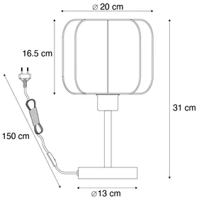 Stoffen Japandi tafellamp zwart met wit - MadleineJapandi E27 Scandinavisch rond Binnenverlichting Lamp