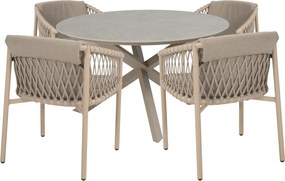 4 Seasons Outdoor Allora tuinset latte met Prado tafel met keramisch blad Ø 130 cm SALE Tuinset beige weerbestendig