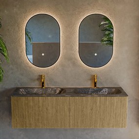 Mondiaz Kurve-dlux 140cm badmeubel dusk met 2 lades en wastafel stor small dubbel 2 kraangaten lava