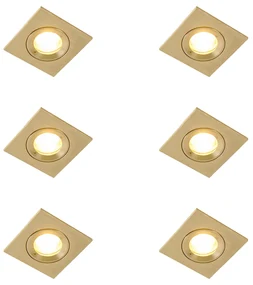 Buitenlamp Set van 6 Moderne inbouwspot goud vierkant IP44 - Xena GU10 IP44 Buitenverlichting Lamp