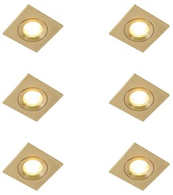 Set van 6 Moderne inbouwspot goud vierkant IP44 - Xena