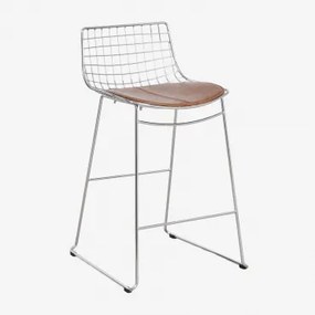 Hoge Kruk Met Rugleuning Van Staal Renee Chroom & ↑65 Cm & Kunstleren Koffie Vintage - Sklum