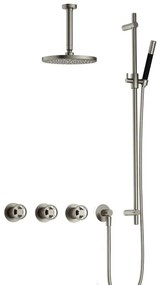 Hotbath Cobber IBSW70 Regendoucheset inbouw - 15cm plafondarm - 20cm ronde hoofddouche - staafhanddouche - glijstang - Geborsteld nikkel IBSW70GN27