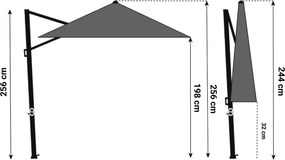 Zweefparasol  3x3m S2 Excellent (excl. voet) Taupe-naturel-bruin Camello Luna