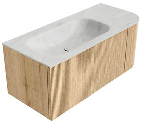 Mondiaz Kurve-dlux 105cm badmeubel ronding rechts oak met 1 lade en deur en wastafel big small links zonder kraangat opalo