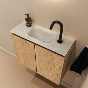 Mondiaz Ture DLux toiletmeubel 60cm washed oak met wastafel opalo midden met kraangat