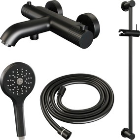Brauer Stripe thermostatische badkraan met glijstang en 3 standen handdouche zwart mat