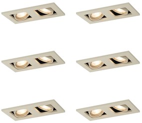 Set van 6 Moderne inbouwspot beige GU10 50mm draai- en kantelbaar 2-lichts - Qure