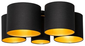 Stoffen Plafondlamp zwart met gouden binnenkant 5-lichts - Multidrum Modern E27 rond Binnenverlichting Lamp