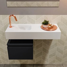 Mondiaz Andor toiletmeubel 40cm mat zwart met witte wastafel 80cm links met kraangat