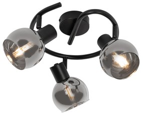 Art Deco plafondlamp zwart met smoke glas 3-lichts rond - Vidro Art Deco E14 Binnenverlichting Lamp