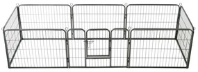 vidaXL Hondenren met 8 panelen 80x60 cm staal zwart